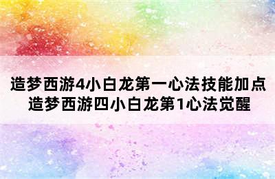 造梦西游4小白龙第一心法技能加点 造梦西游四小白龙第1心法觉醒